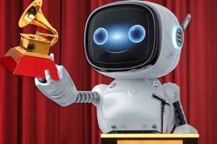 Robot holding a Grammy