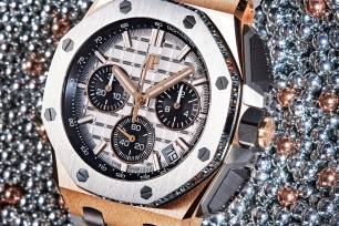 Close up of Audemars Piguet Royal Oak watch.