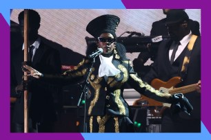 Lauryn Hill addresses the crowd at New York CIty's Global Citizen Festival.