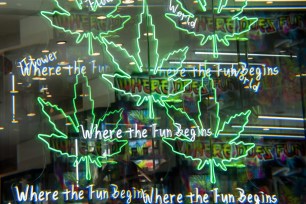 Store in Midtown Manhattan in New York advertises its sale of cannabis related products, seen on Wednesday, September 6, 2023.